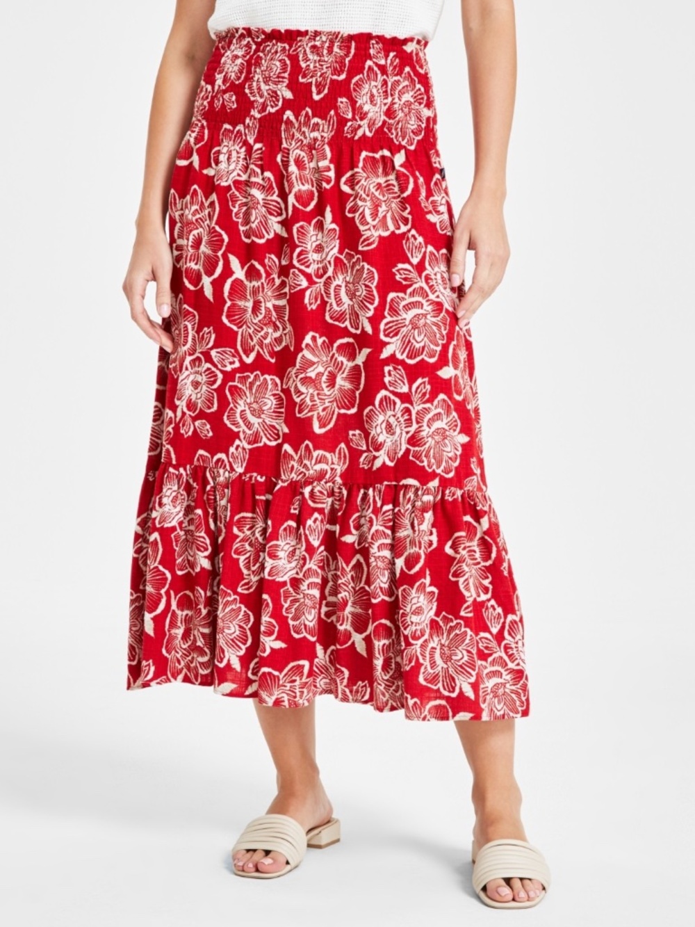 Nautica Womens Smocked Waist MIDI Skirt, Style # N4fnh907 - Large